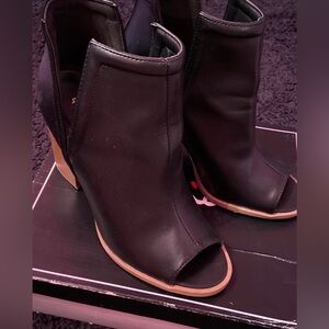 Black Peep-Toe Ankle Boots